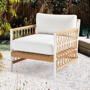 Ropipe Woven Rope Outdoor Armchair Accent Chair with White Polyester Cushion